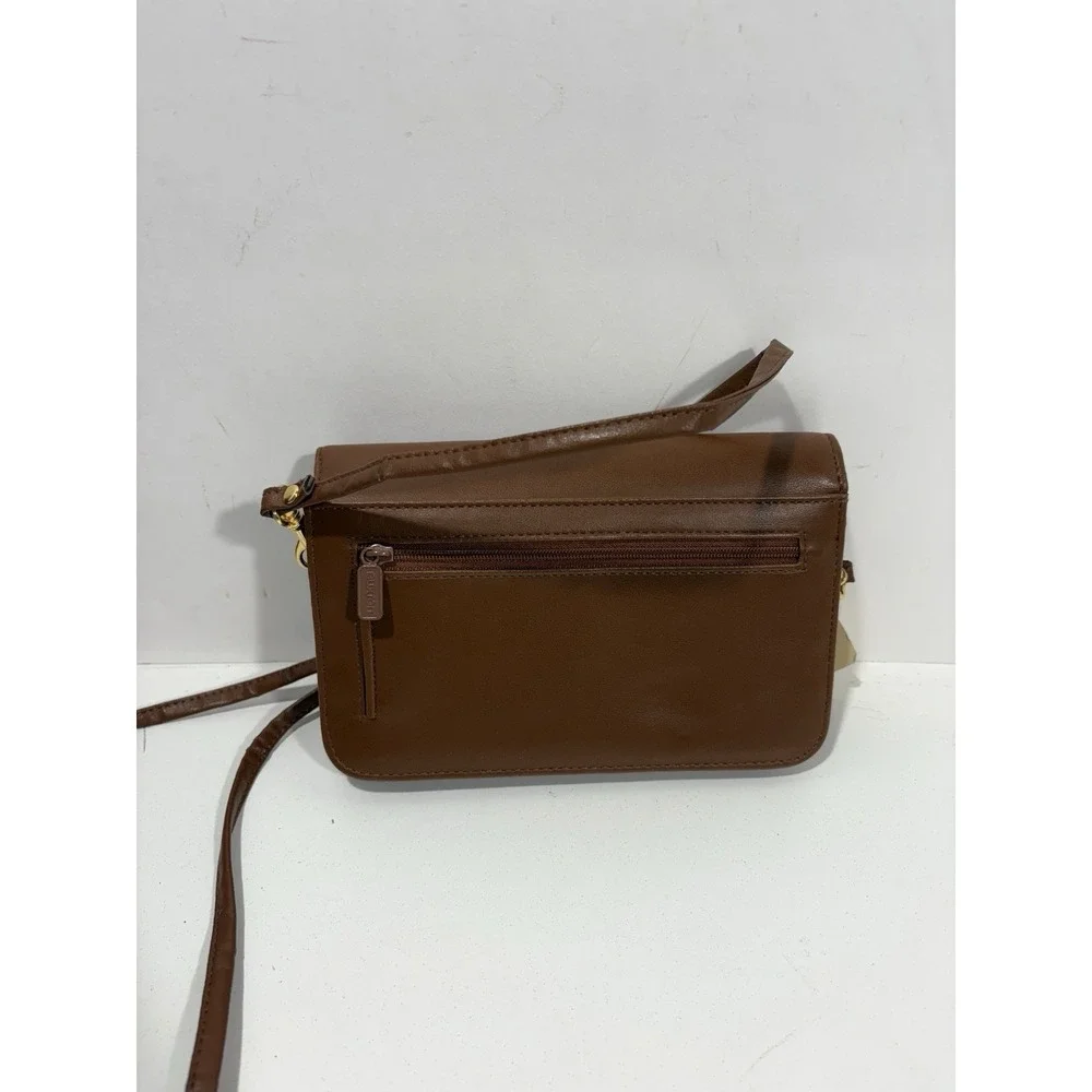 Buxton Women's Shoulder Brown & Gold Purse Wallet Cognac Detach Strap New Read**